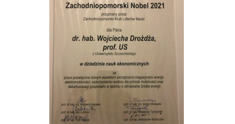 Wojciech Drozdz laureat zachodniopomorskiego nobla