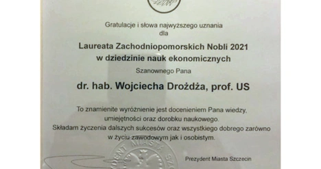 Wojciech Drozdz laureat zachodniopomorskiego nobla
